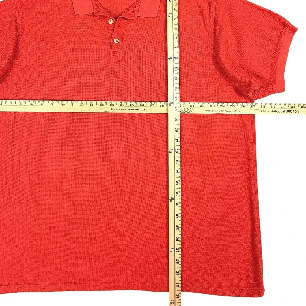Patagonia Coral Red Short Sleeve Cotton Textured Waffle Knit Polo Shirt‎ Mens XL